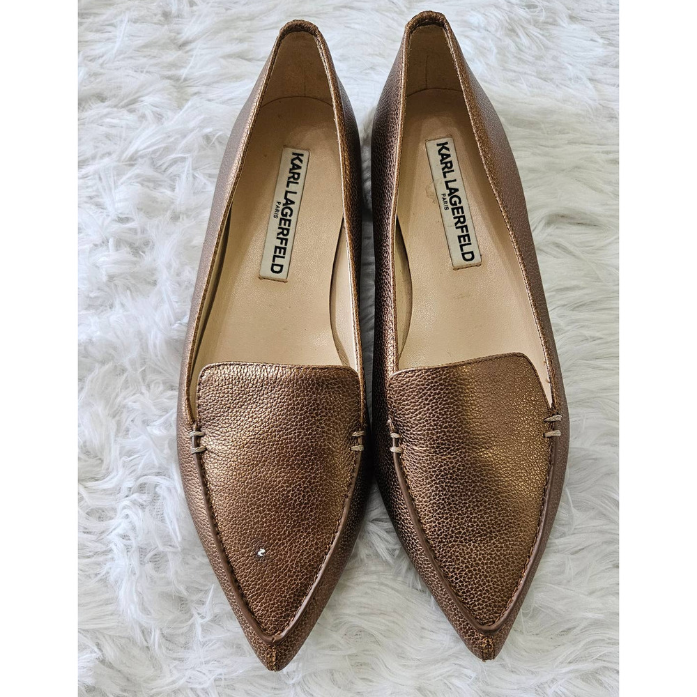 Karl‎ Lagerfeld Women's Bronze Pointed Toe Destine Leather Flat. Size 6M